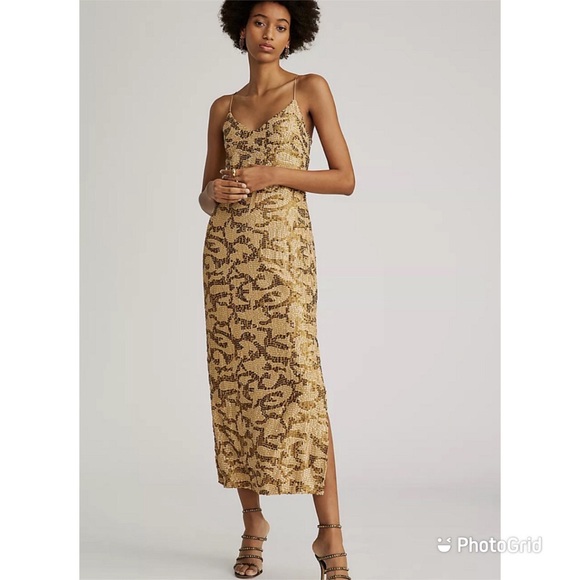 Anthropologie Gold Sequined Slip Midi Dress - NWT - Picture 8 of 13